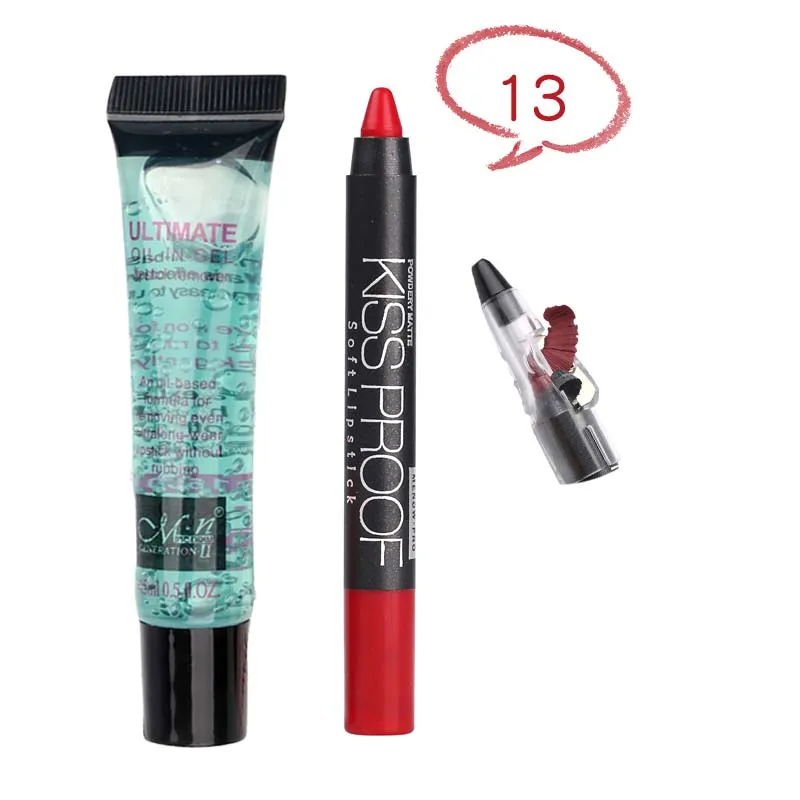13 Menow бренд Make Up Set 19 Цвета kissproof матовая Губная помада с точилка для карандашей и губ масло для снятия Drop корабль 5374 - Цвет: 13