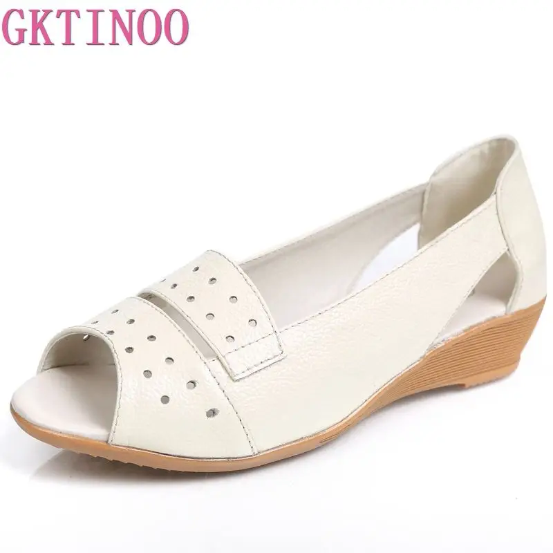 

GKTINOO 2019 New summer shoes Women genuine Leather Sandals Woman Fashion pumps wedges shoes Open Toe Mother Sandals Plus size