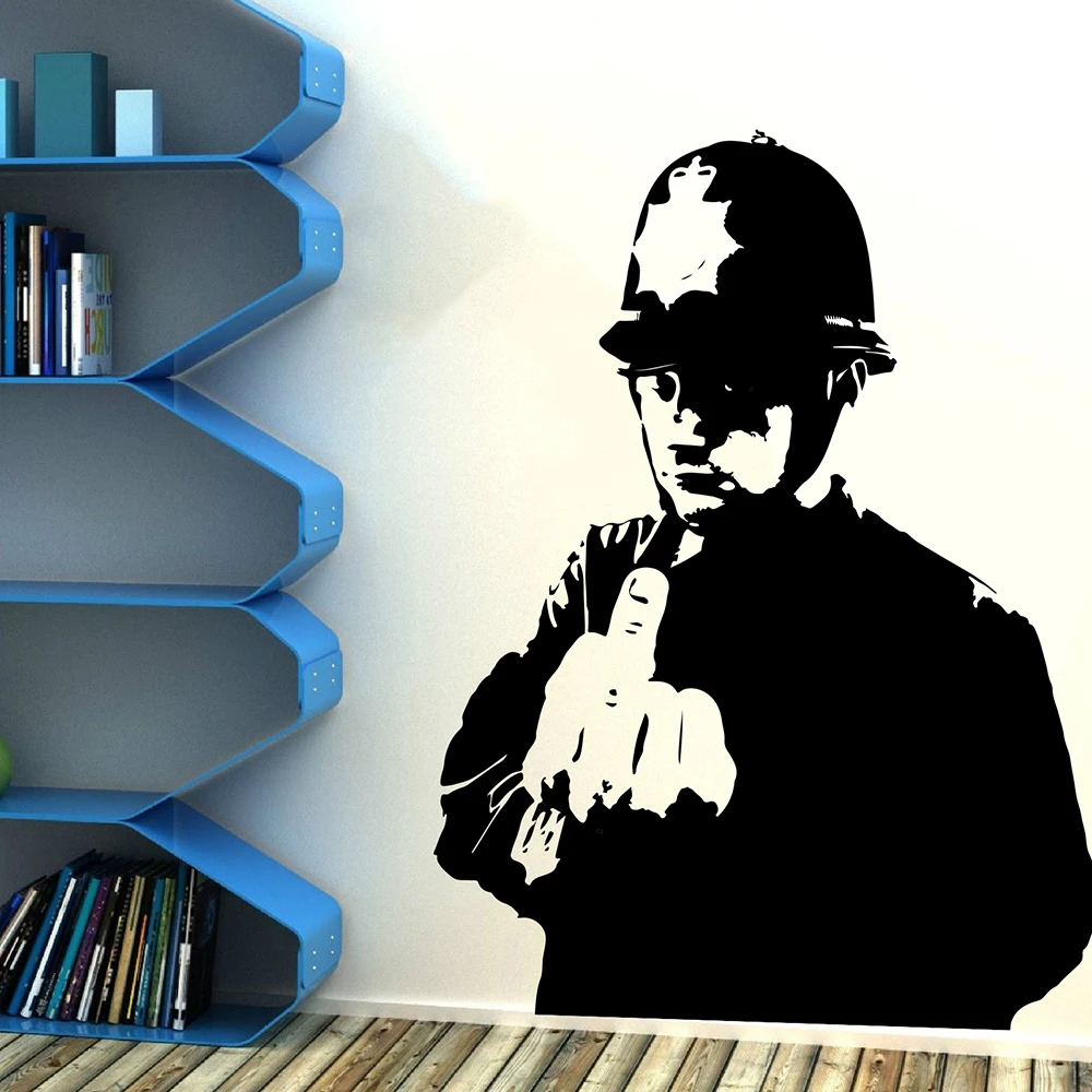 Banksy  Middle Finger Cop Rude Wall Sticker Bedroom Living Room Banksy Graffitti Street Culture Police Wall Decal Vinyl Decor (2)