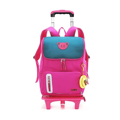 Школьный рюкзак на колесиках для девочек, От 8 до 12 лет, шестиколесная тележка для скалолазания по ступенькам, съемный рюкзак, подарочные украшения - Цвет: red-2 wheels