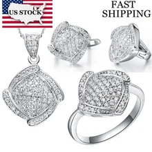 США 45% Uloveido кубического циркония свадебные комплекты ювелирных изделий Серебро колье с покрытием подвески серьги кольцо подарок для женщин T051