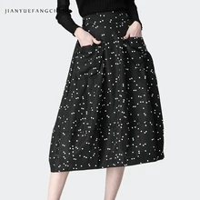 Весенне-осенняя Женская юбка-бутон, в горошек, с карманами, драпированная, эластичная, высокая талия, средняя толщина, юбки, подходят ко всему размера плюс S-4XL