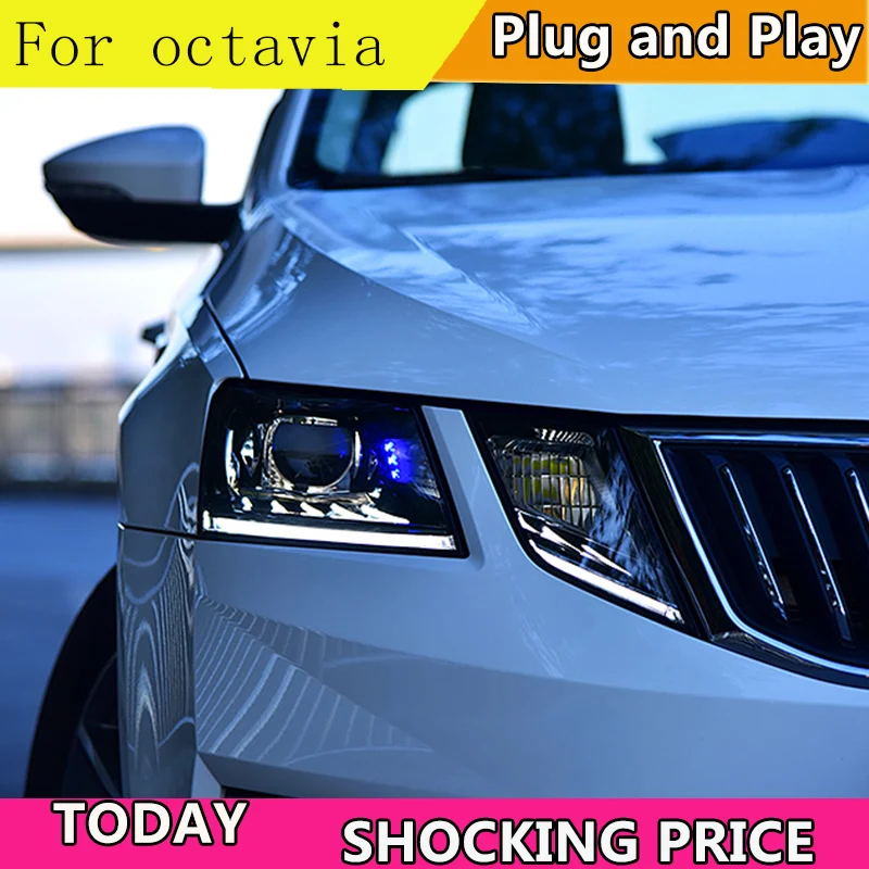Doxa стайлинга автомобилей для Skoda Octavia фары Новинка Octavia Все светодиодный светодиодные дневные ходовые огни на передних фарах объектив высокого ближнего и дальнего света для парковки