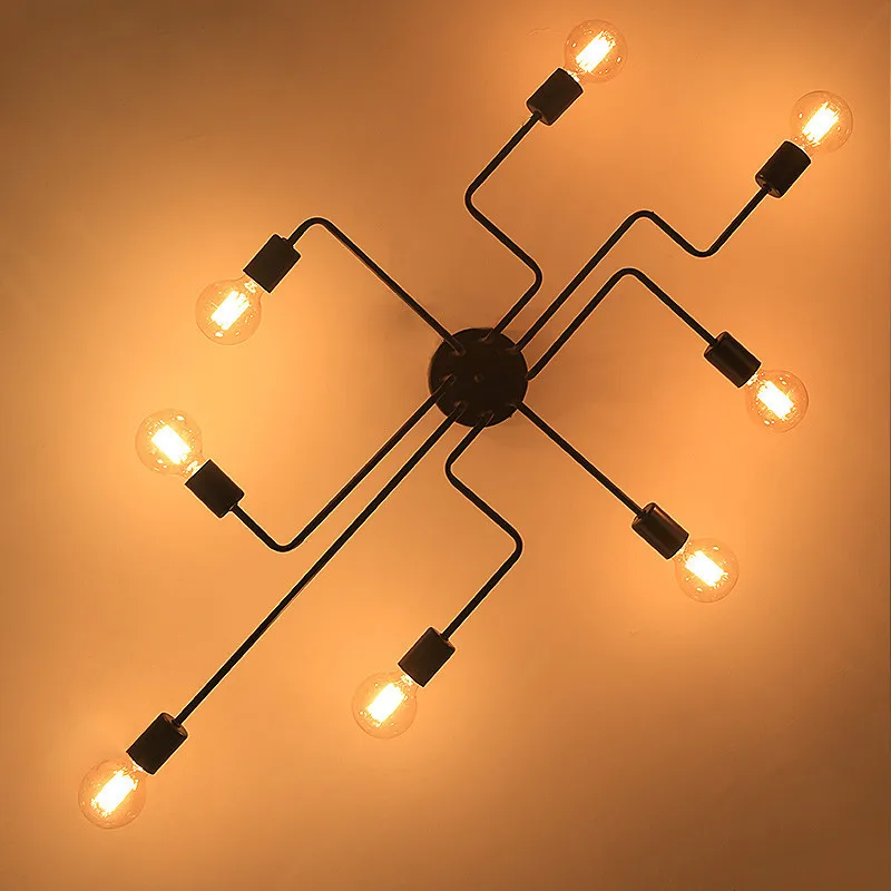 

Retro Nostalgia Cafe Bar LED Ceiling Light Wrought Iron Multiple Rod 4 6 8 Heads Creative Personality Surface Mounted Lamp X071