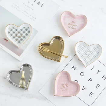 

Love heart jewelry storage box wedding gift valentine new year gifts gold inlay tray