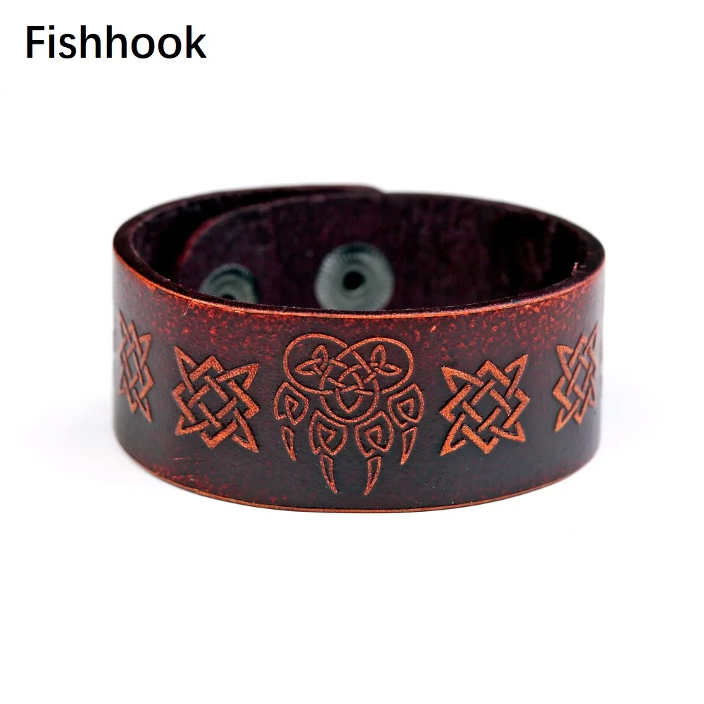 

Leather Hand Made Talisman Amulet Viking Slavic God Symbol Warding Veles Bear Paw with Wolf Knot Bracelets Pulseira Masculina