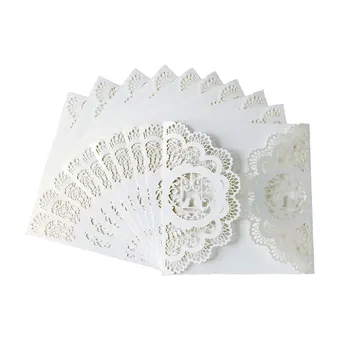 

10pcs/30pcs/50pcs Pearl Paper Lace Invitation Card Hollow Out Carved Crafts Wedding Bridal Card