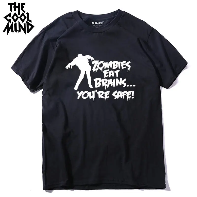 

COOLMIND ZO0115A short sleeve 100% cotton loose casual street style funny o-neck zombies printed men T shirt tops tee shirt