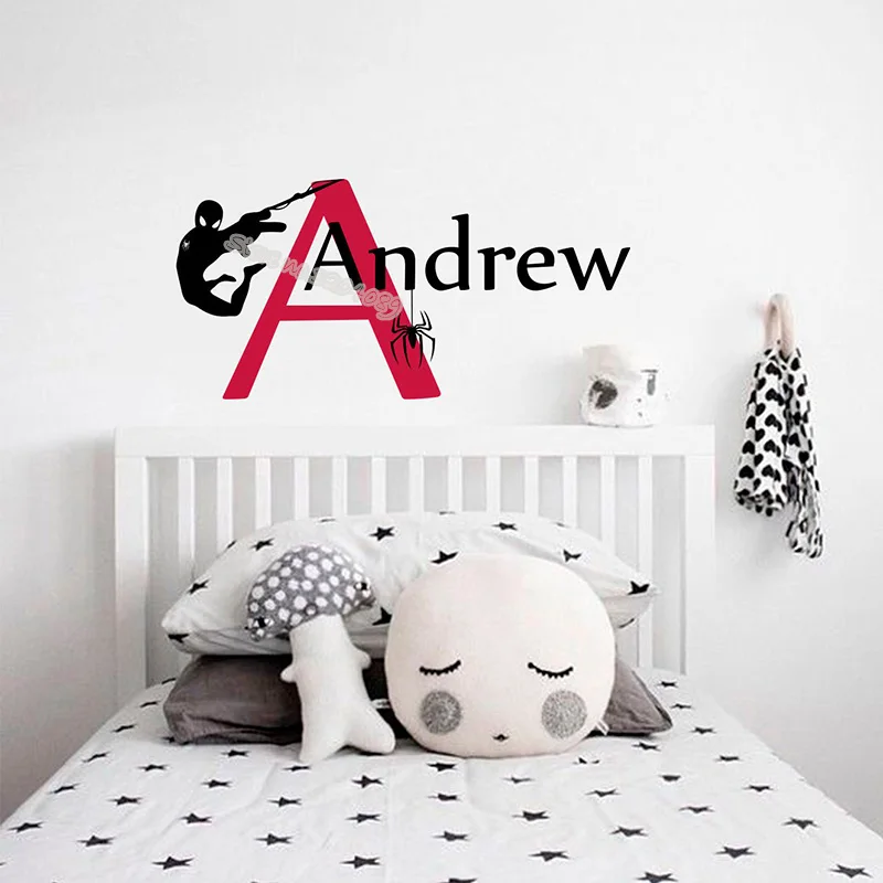 

Creative Personalized Spider Man Wall Decal Custom Name boy Kids room decor Nursery spider Avenger Hero idol wall sticker EB616