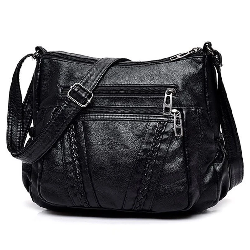 JHD-модная женская сумка через плечо, Черная мягкая моющаяся кожаная сумка на плечо, Лоскутная сумка-мессенджер, маленькая сумка с клапаном для девочек, Черная