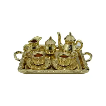 

Dollhouse Miniature 1: 12 Toy 8 Pcs Metal Tea Set Length 6.5cm Drinkwear