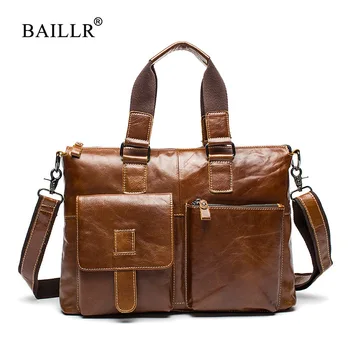 

BAILLR Brand Men Briefcase First Layer of Cowhide real leather Men Crossbody Shoulder bag Men Genuine leather Handbag for laptop