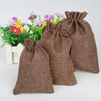 

Brown 5pcs Cotton Linen Drawstring Wedding Jewelry Decorative Bags Christmas/Wedding Gift Bags Pouch Product Packaging Bags