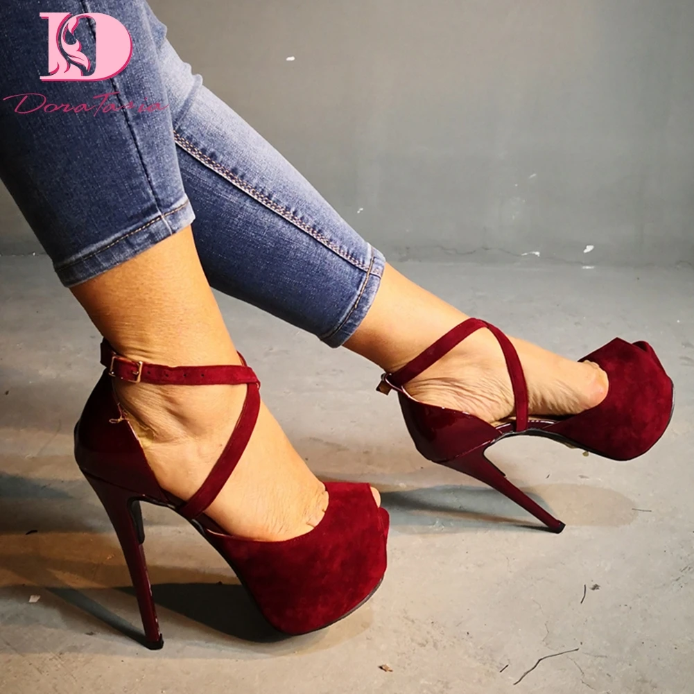 

DoraTasia brand design big Size 34-47 Platform Party Wedding sexy Peep toe high heels Woman Shoes Women sandals