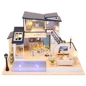 

New Doll House Wooden Furniture Diy House Miniature Assemble 3D Miniatures Dollhouse Puzzle Kits Toys for Children Birthday Gi