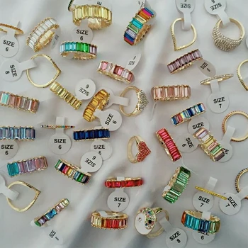 

AOTEMAN Top Quality Mix Rainbow Color Cubic Zircon Band Finger Ring for Women Baguetee CZ Crystal Fashion Moda Ring Jewelry 2019