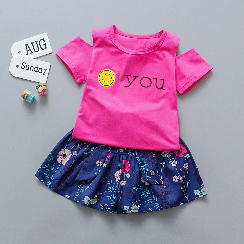 

BibiCola 2019 Baby Girls Clothing Sets Summer Girls Cotton Clothes T-shirts+short Skirt 2pcs Outfits For Girls Tracksuits Suits