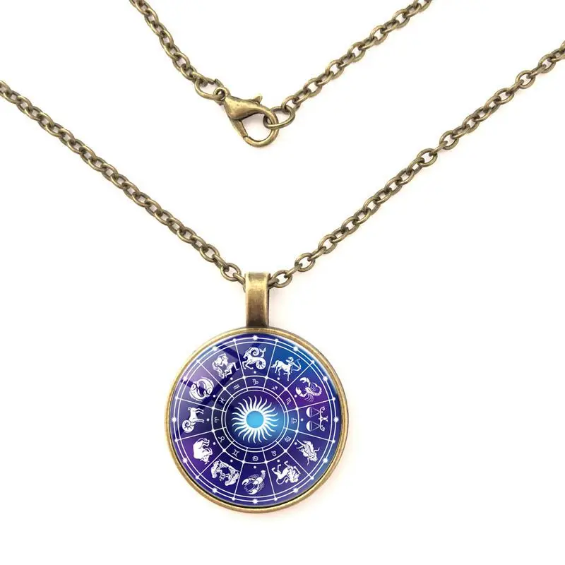 

YSDLJG Twelve Constellation Pattern Time Glass Pendant Necklace Sweater Chain Jewelry Harajuku Gold Chain