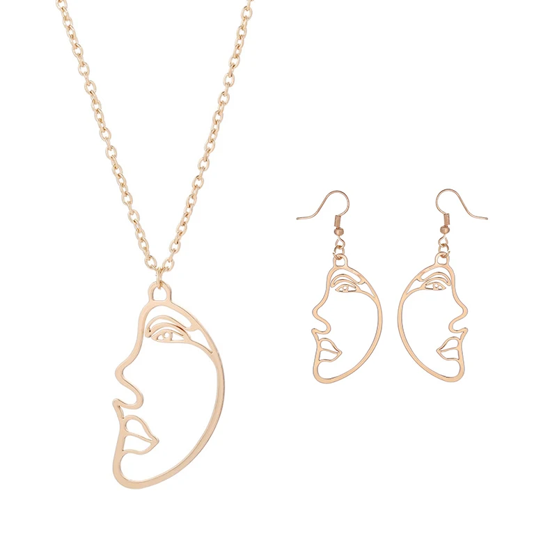 Набор украшений для девушек в стиле ретро из металлического сплава, модные абстрактные Висячие серьги, ожерелье с подвеской для женщин - Окраска металла: 4446-5098