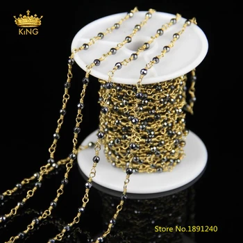 

5 Meters,3mm,Faceted Black Hematite Beads Chains,Round Shape Loose Beads Wire Wrapped Copper Links Chains Jewelry DIY,ZJ-59
