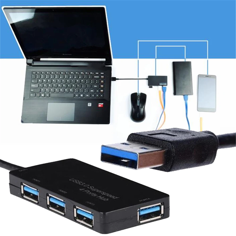

Cewaal PC Laptop Notebook Multi USB 3.0 4 Port HUB 5Gbps Super-Speed USB Splitter Adapter Computer Periphearls