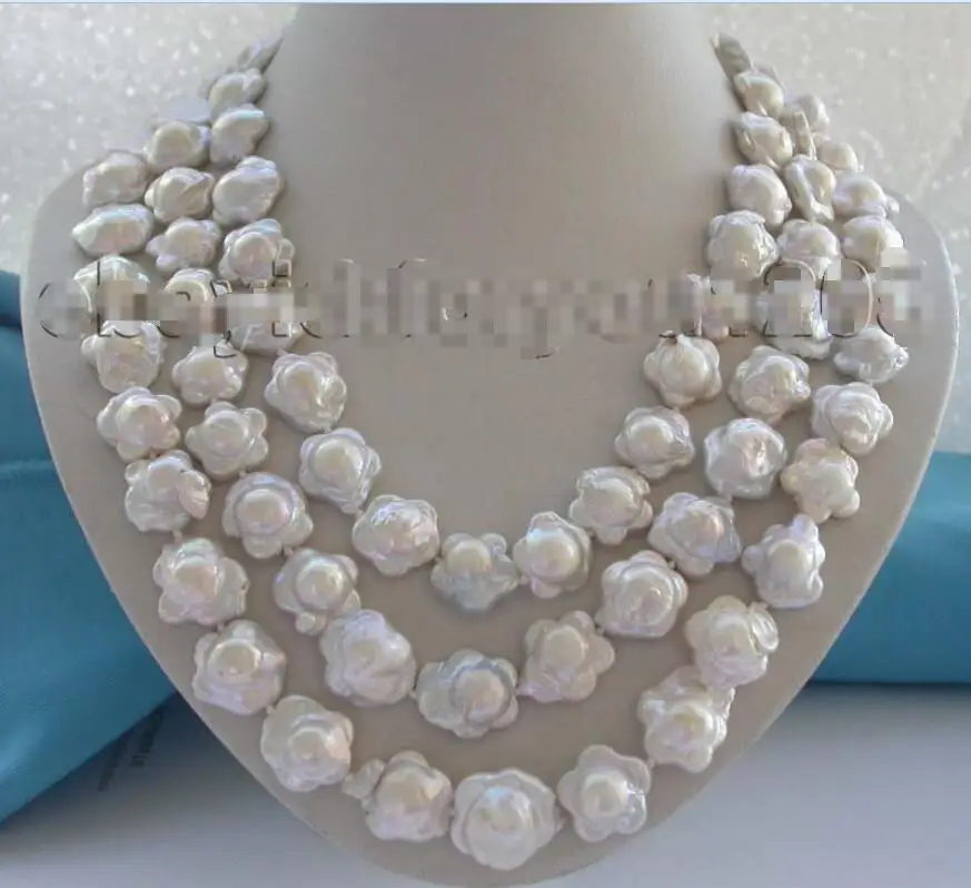 

Free shipping hot sale Women Bridal Wedding Jewelry >>Longest 64" Genuine Natural 16mm White Reborn Keshi Flower Pearl Necklace