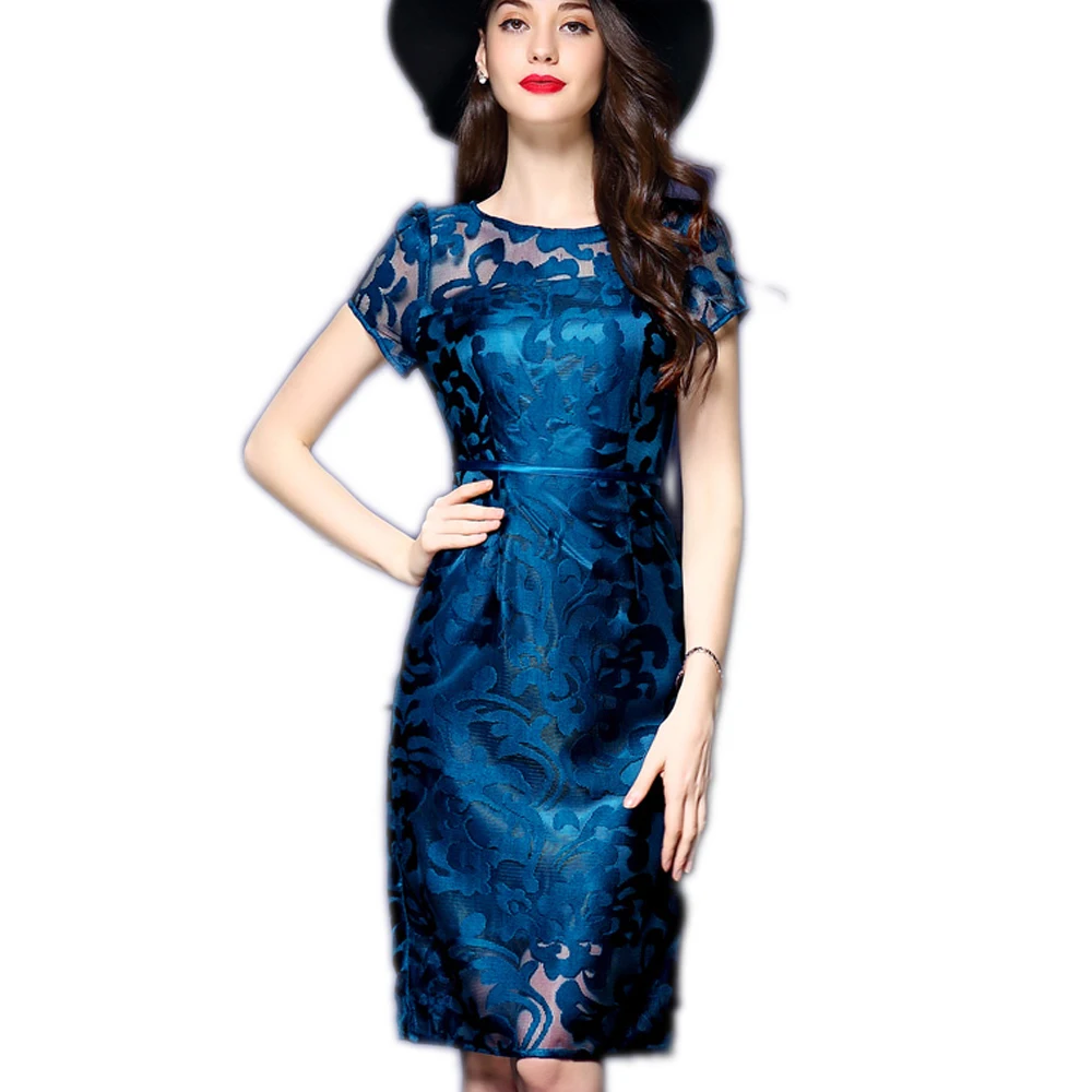 Buy Cheap High quality New 2017 women Summer Lace dress work office Elbise Vestiti Donna Temperament Casual Gauze embroidery Party dress