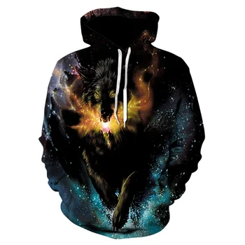 

2019 new hoodie for men and women, 3D print running fire Wolf print thin fall hoodie for both men and women, Drop Ship Animal