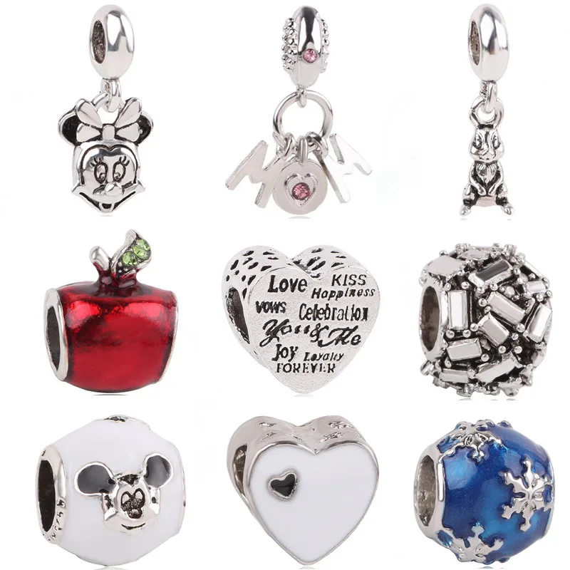 

Couqcy 2019 New Charm Mickey Beads Pendant Apple Beads DIY Suitable For Pandora Bracelet Women Jewelry European Fashion