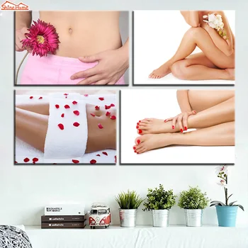 

ShineHome-4pcs Modular Canvas Printing Painting Nail Yoga Spa Body Salon Massage Decorative Wall Picture Art Panel Canvas Prints