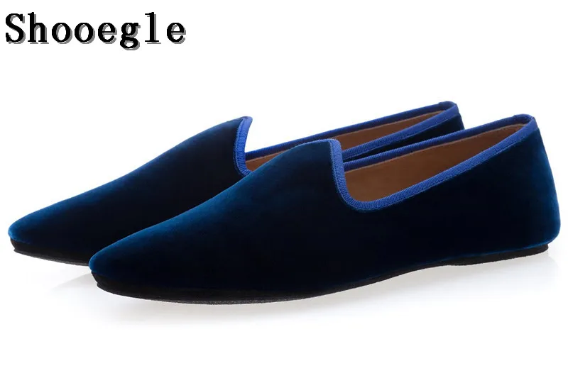 

SHOOEGLE Fashion Men Blue Velvet Loafers Shoes Luxury Handmade Wedding Party Dress Shoes Man Size EU38-EU46 Free Shipping