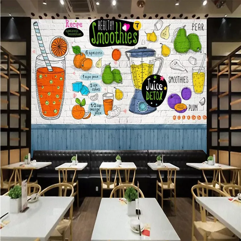Custom wallpaper hand-painted restaurant tea shop fruit shop background wall painting advanced waterproof material Custom wallpaper hand-painted restaurant tea shop fruit shop background wall painting advanced waterproof material