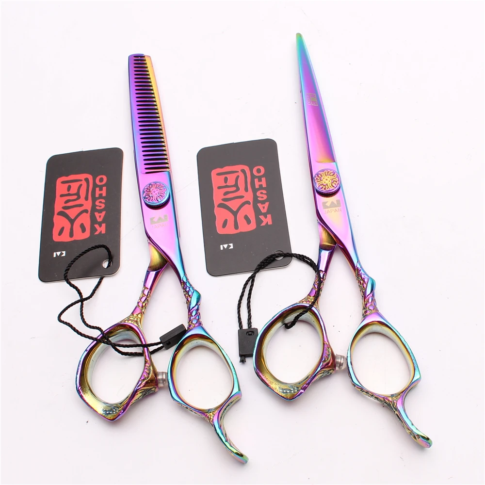 

5.5" KASHO 440C Colorful Cutting Shears Thinning Scissors Hairdressing Scissors Professional Hair Scissors Polishing Hair H9001