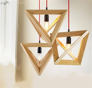

JW Wood Triangle Modern Pendant Light American Loft Country Style Lamp for Restaurant/Bar/Dining Room/ Bathroom Home Lighting