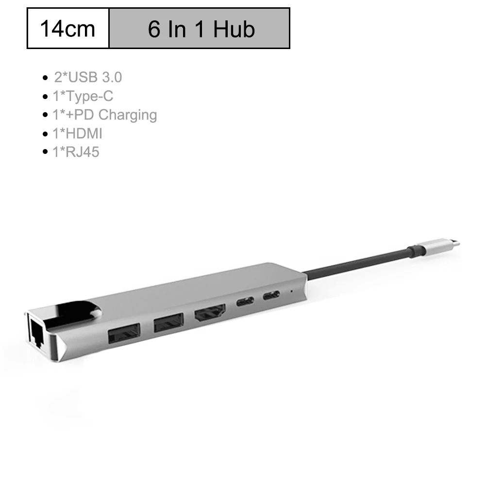 Мульти USB C концентратор для USB 3,0 HDMI 4 K/SD/TF кардридер/зарядка PD аудио/RJ45 адаптер для MacBook Pro type c usb сплиттер