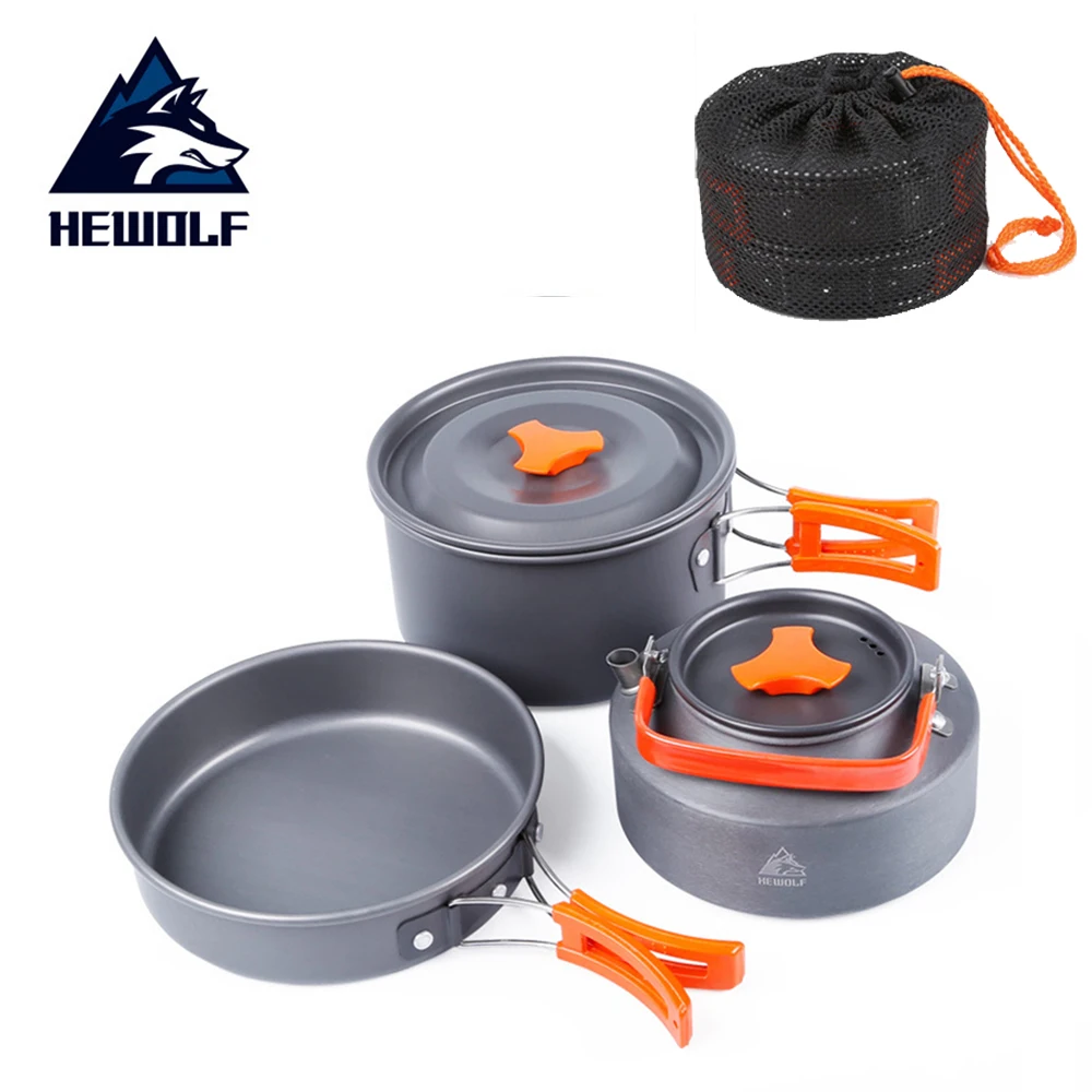 

2-3 People Outdoor Camping Cookware Pot Frying Pans Picnic Set Camping Picnic Tableware For Tourists Tea Kettles For Gas Cooker