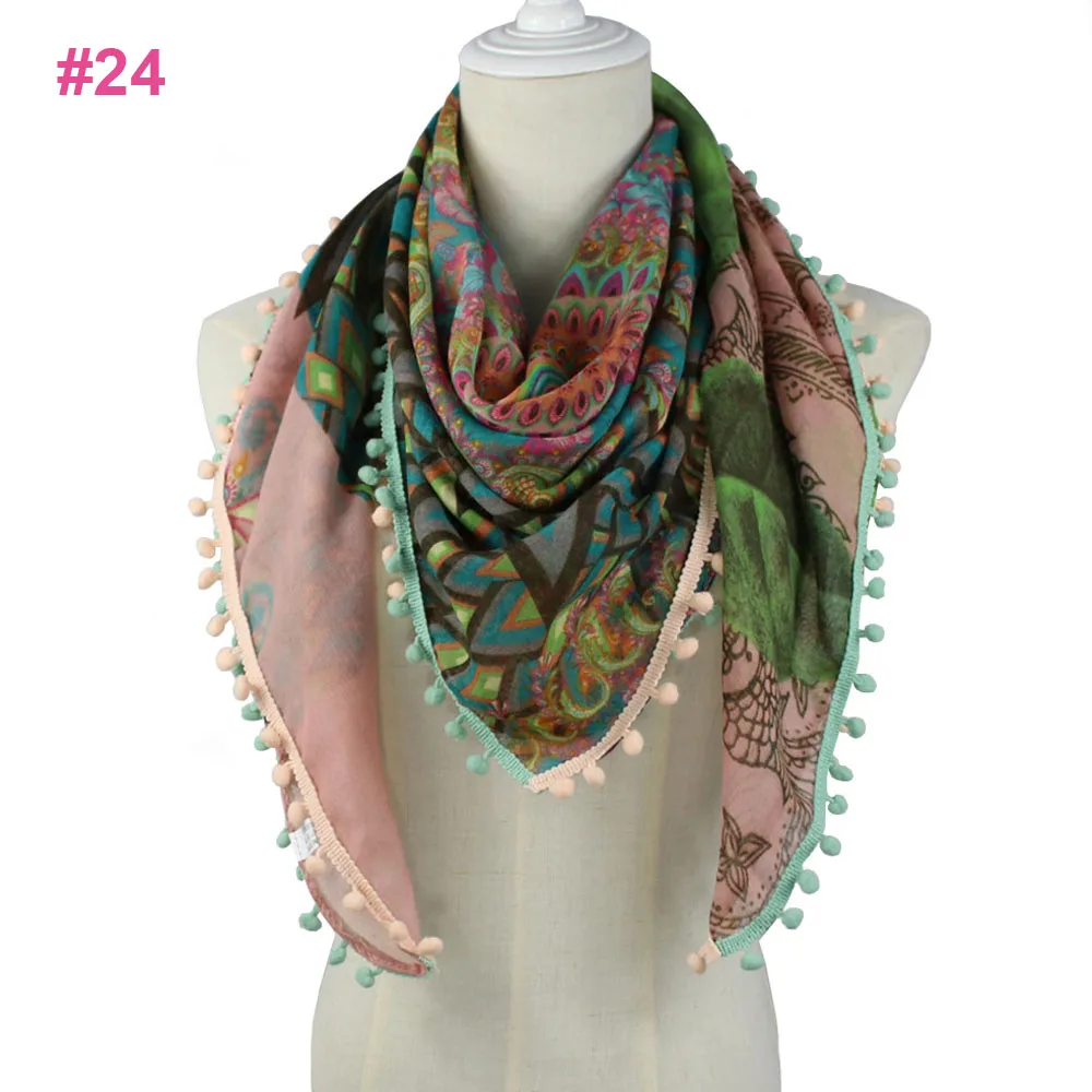 Высокая мода весна лето лоскутное Печатный квадратный хиджаб палантин шарф с помпонами - Цвет: as photo