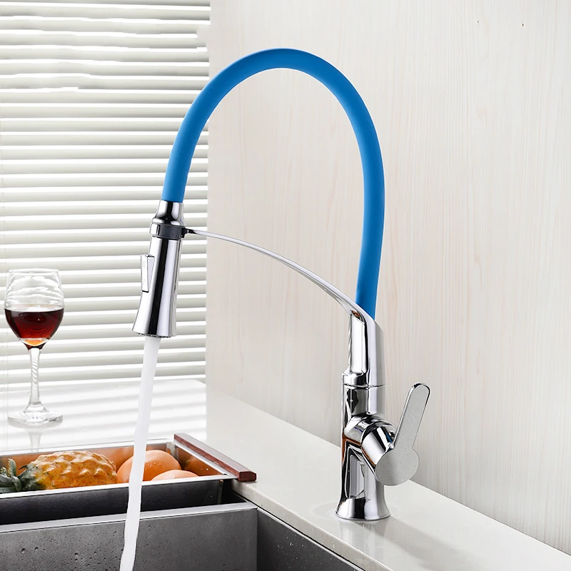 MOIIO New design Kitchen Faucet with Rubber Design Mixer Pull Out Deck Mounted Brass Black/Blue Pull down Kitchen Sink Faucet