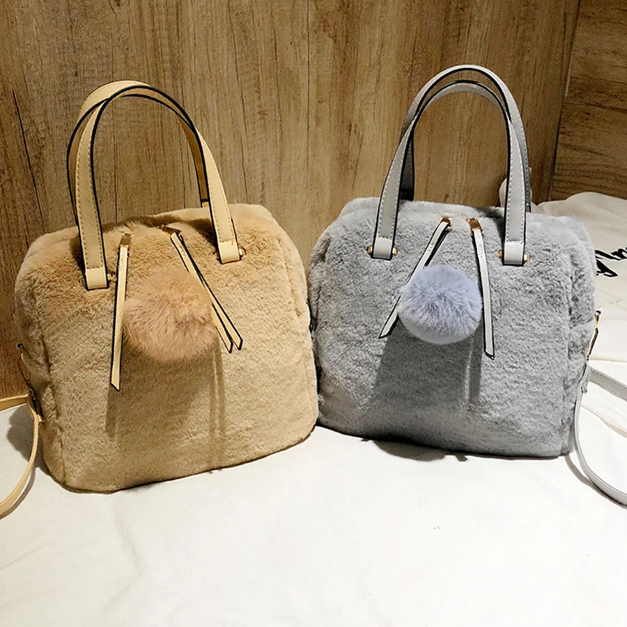 

NEW Fur Vintage Women Handbags Female Casual Large Totes Bag New Winter Women Shoulder Bags Shopping Bag Bolsas Femininas