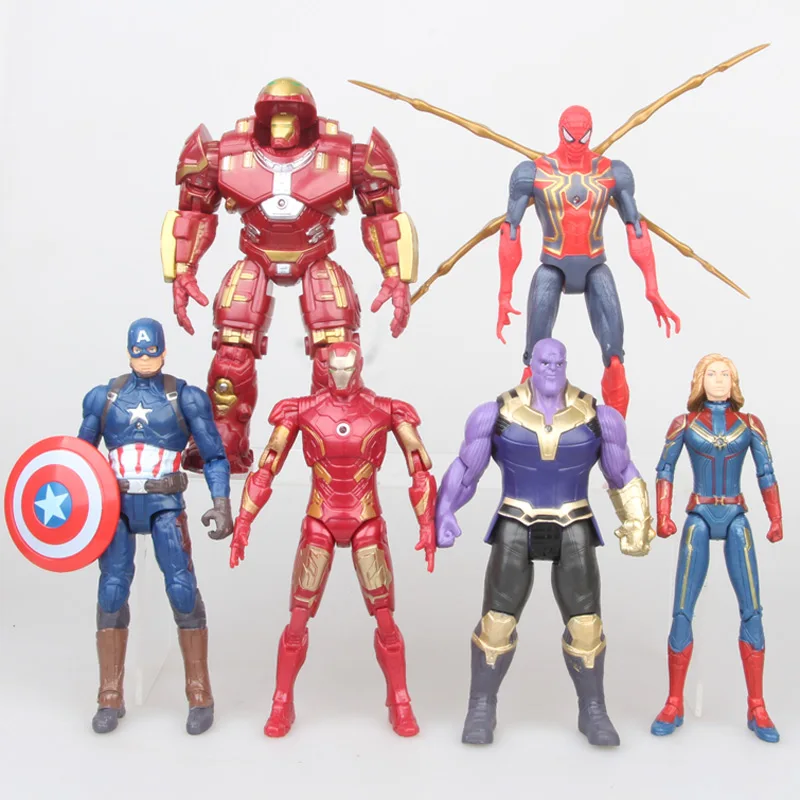 

NEW 17cm 6pcs/set Avengers iron Man Captain Marvel Iron spiderman Thanos Action figure toys collection doll
