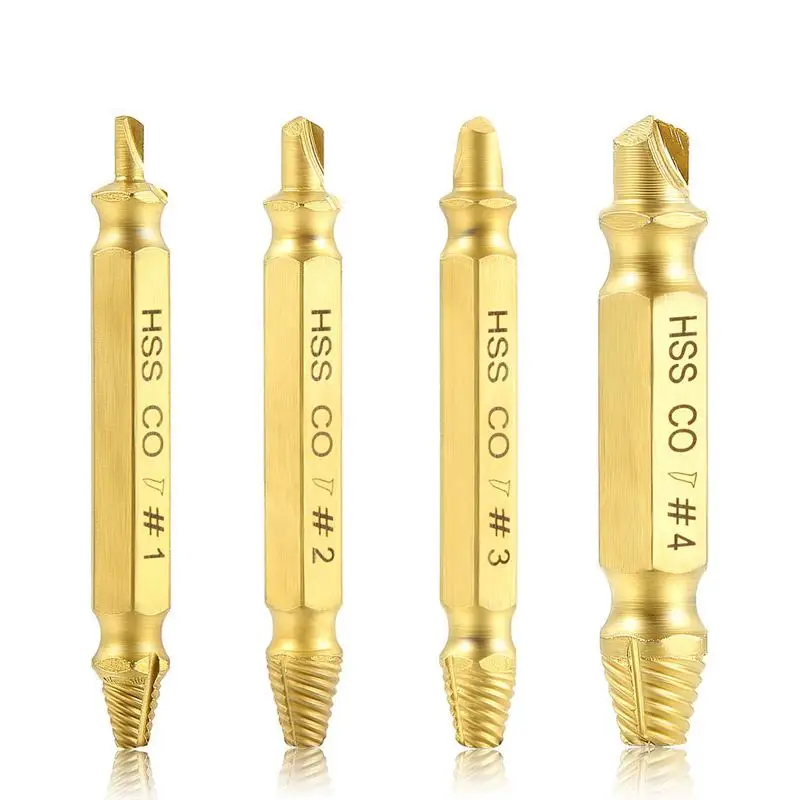 

Damaged Screw Extractor and Remover Tool Set 4 Pieces by , Made from Premium HSS Co with Titanium Coating Broken Screw Nail Ex