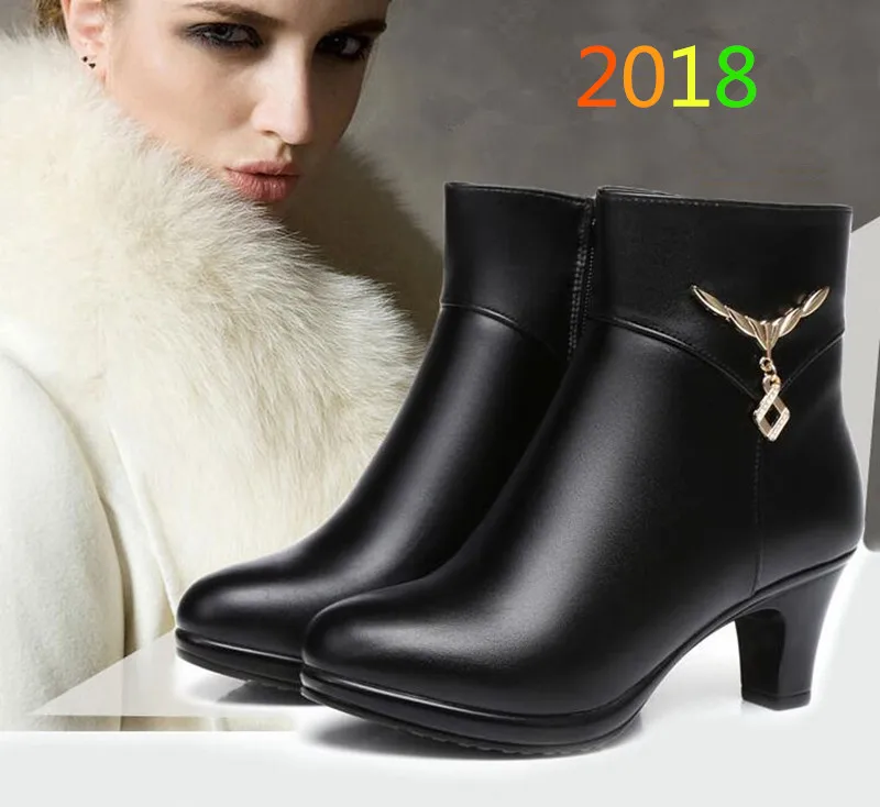 Стильная и элегантная зимняя обувь; женские ботинки; ботильоны; Новинка года; бархатные зимние ботинки на высоком каблуке; ботинки из натуральной кожи