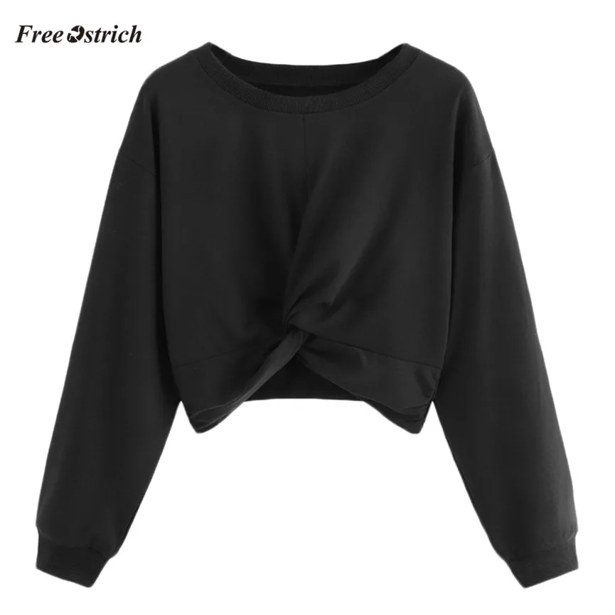 Free Ostrich Winter Women Sweatshirt Short Knotted Pullovers Full Sleeve O-Neck Loose Sweatshirt Jumper Sweats Warm Tops de18