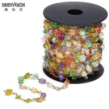 

ShinyGem Crystal Chips Bead Chains Handmade Gold Plating 5-10mm Irregular Gem Stone Rosary Chains For DIY Jewelry Making 5M/Lot
