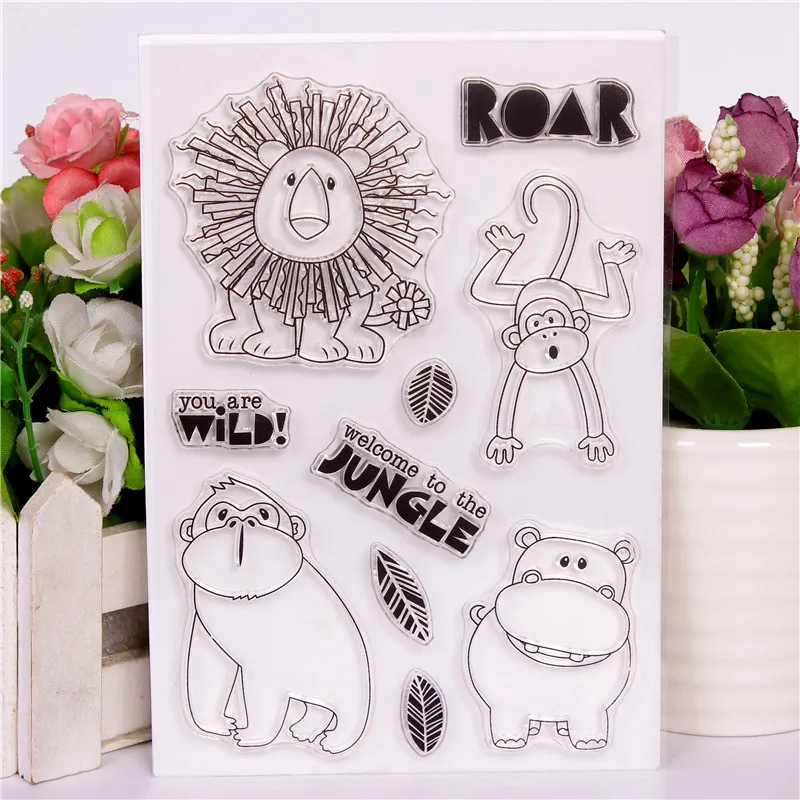 Lion hippo monkey Transparent Clear Stamps for DIY Scrapbooking/Card Making/Kids Christmas Fun Decoration Supplies | Канцтовары для