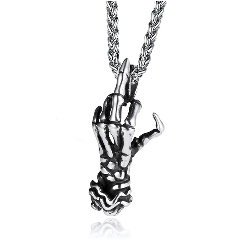 

Stainless Steel Pendant Necklace Men's 316L Ghost Claw Hip Hop Long Necklace Titanium Steel Hanging Jewelry