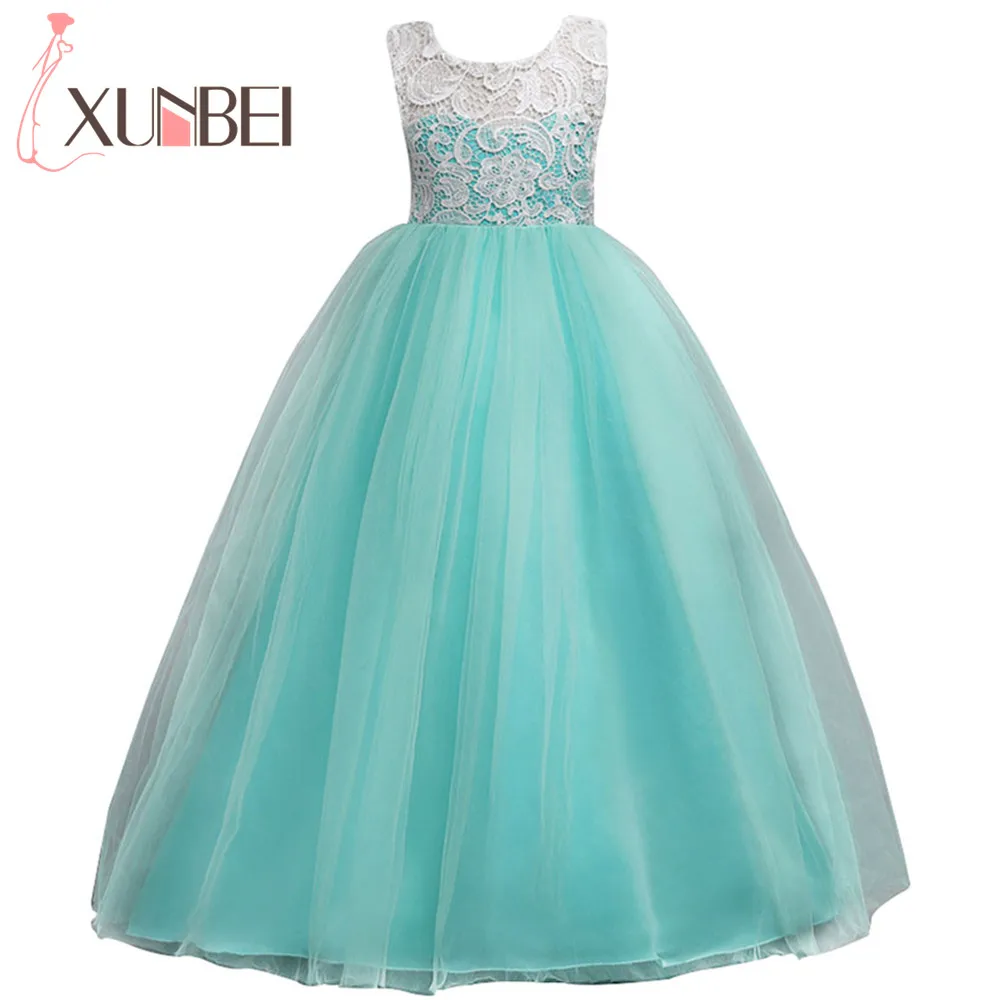 

Floor Length Ball Gown Flower Girl Dresses 2019 Soft Tulle Lace First Communion Dresses For Girls Kids Evening Gowns