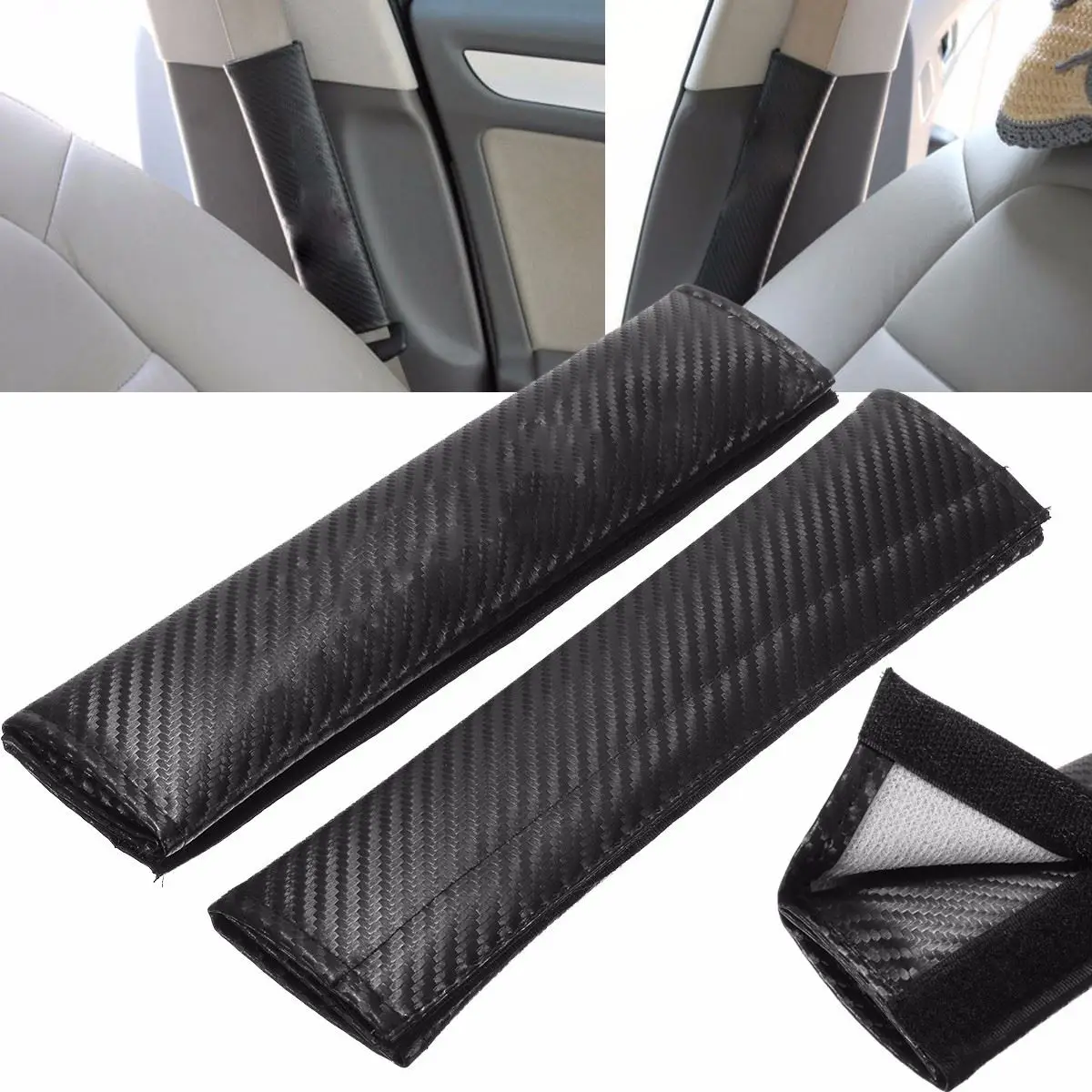 2Pcs Black Carbon Fiber Car Truck Seat Belt Cover Shoulder Cushions Safety Pads Seat Belts