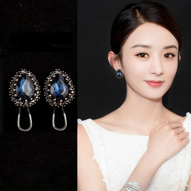 

New fashion personality versatile ink Blue Drop silver high-end temperament best selling earrings for women gift jewelry wholesa
