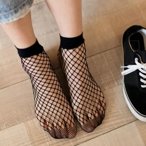 

Sexy Women Mesh Lace Fish Mesh Socks Solid Fashion Ruffle Fishnet Ankle High Socks Short Socks